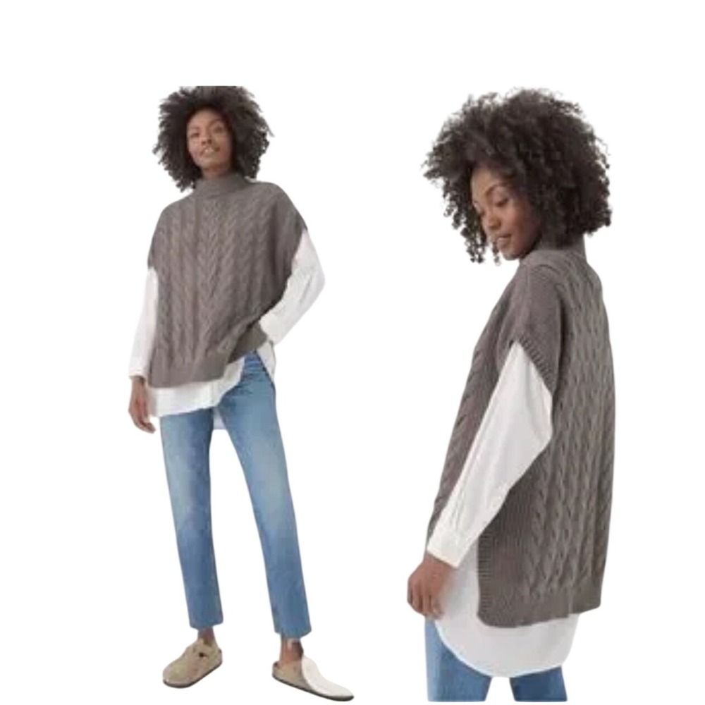 Pact Oversized Chunky‎ Cable Knit Poncho Sweater Vest M Fisherman Organic Cotton